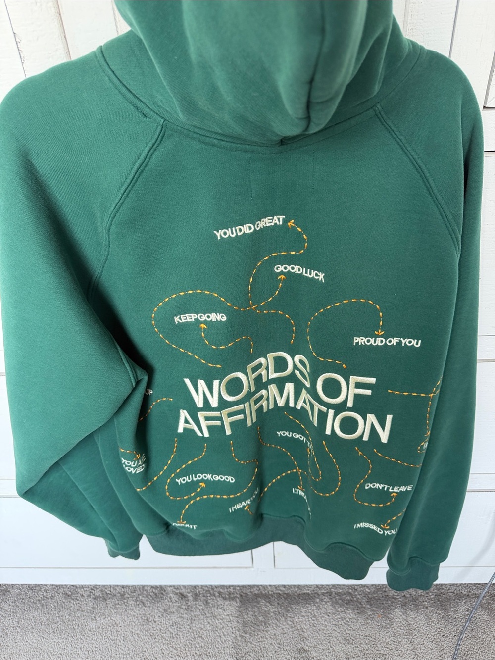 Women's Forest Green Hoodie - I Love You Sleeve